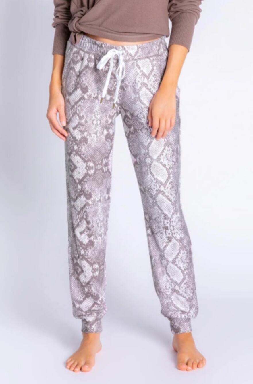 PJ Salvage Snake Bite Feather Knit Joggers Cocoa Brown Snakeskin L NEW athleisur